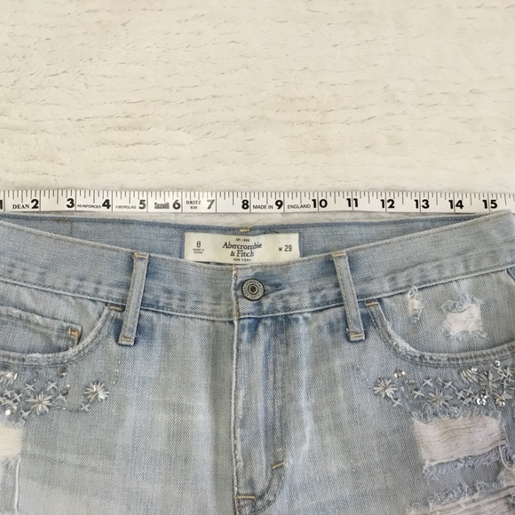 Abercrombie & Fitch embellished jean cut-off distressed ripped shorts size 8/29 - Picture 6 of 11